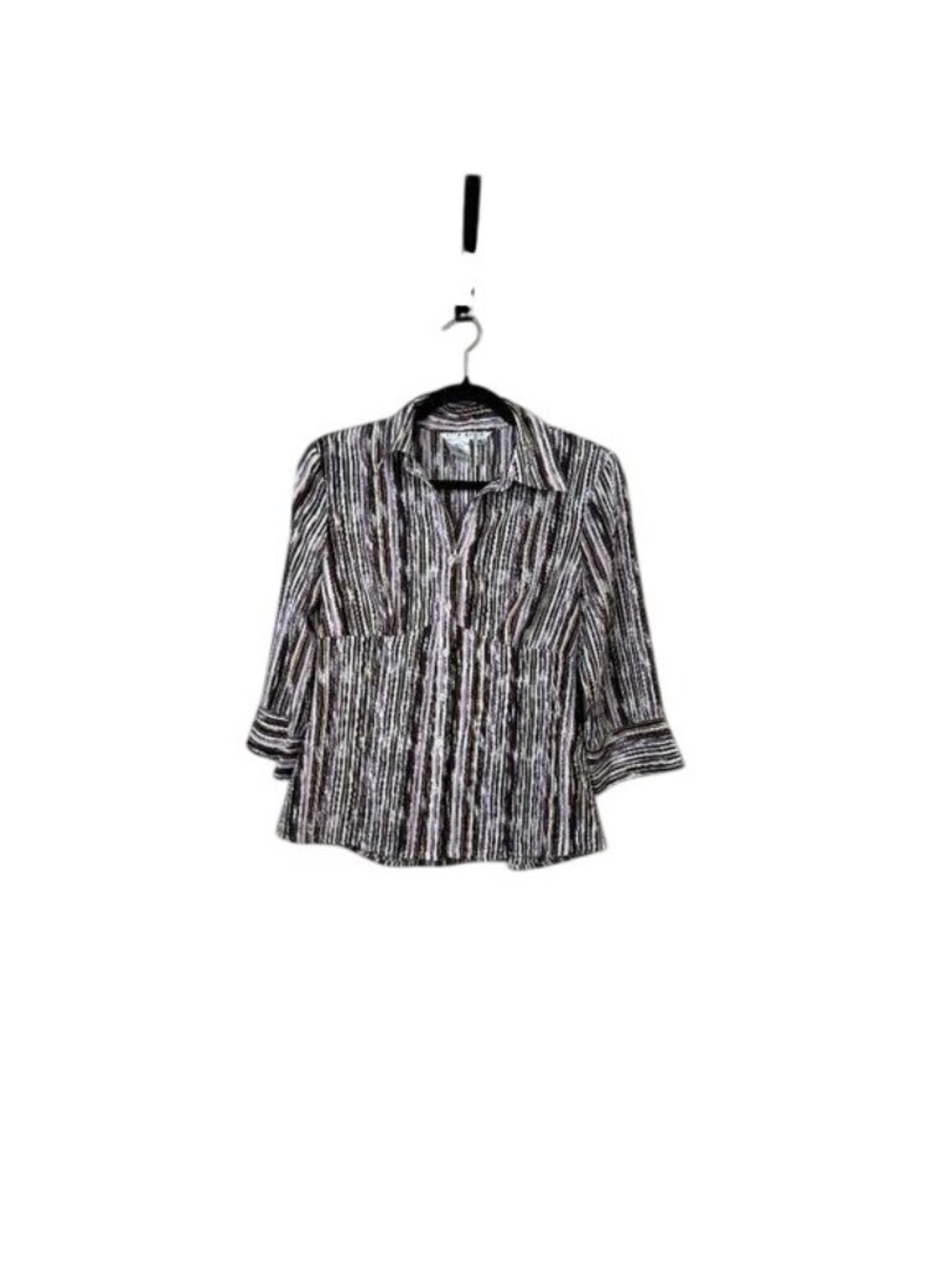 Fred David Petite Striped Button-Up Blouse PM Brown & Purple Polyester